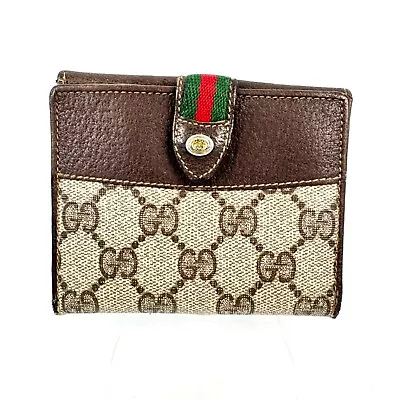 GUCCI Vintage Sherry Line Bifold Wallet Purse GG PVC Leather Brown Authentic • $94