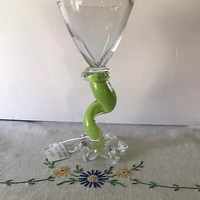 Vintage Art Glass Goblet LimeGreen Twisted Stem Design-Venetian Hand Blown Glass • $22