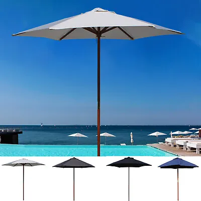 Sun Shade Wooden Parasol Garden Outdoor Umbrella Patio Restaurant Summer Canopy • £37.99