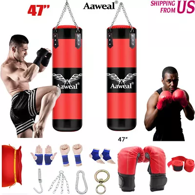 47  Heavy Boxing Punching Bag Training Gloves Set Kicking MMA Workout GYM • $37
