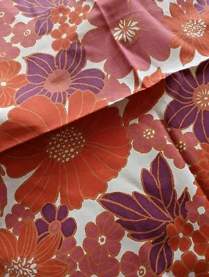 Vintage 70s Floral Flower Power Cotton Fabric Square Craft Quilting Sewing • £3