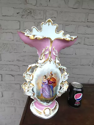 Antique French Vieux Paris Old Paris Porcelain Hand Paint Romance Decor Vase • $315