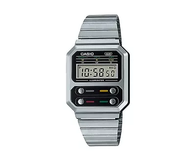 Casio Vintage Digital Metal Stainless Steel Silver Watch A100WE-1AVT Retro NIB • $59.49