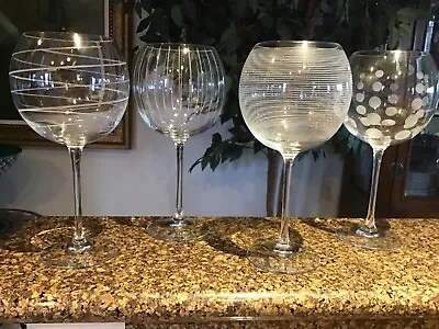 Mikasa Cheers Balloon Wine Glasses Etched Large (Set Of 4 Diff) 9 1/4” Tall NEW • $45