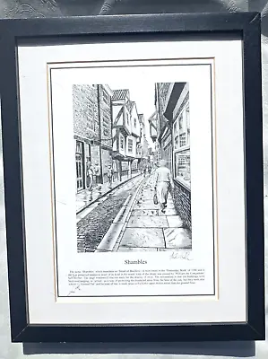 £6 • Buy SHAMBLES  - YORK Framed Pencil Drawing Print By Popular Artist Andrew Gilmour.