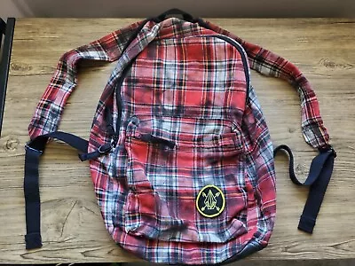 VOLCOM Red/Black Plaid Backpack Bag Soft Cotton Blend Fabric Zip Closures - NWOT • $14.90