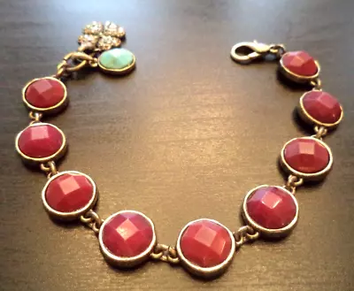 Stunning Vintage Estate Flower Clover Rhinestone Cranberry 8.5  Bracelet!! 1568d • $0.99