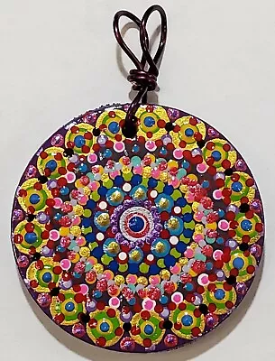 Necklace 1 Each Mandala Dot Art Pendant Acrylic Hand Painted Wooden • $5