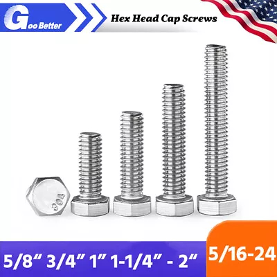 5/16 -24 Hex Head Cap Screws / Bolts SAE Thread A2 Stainless Steel DIN 933 • $6.47