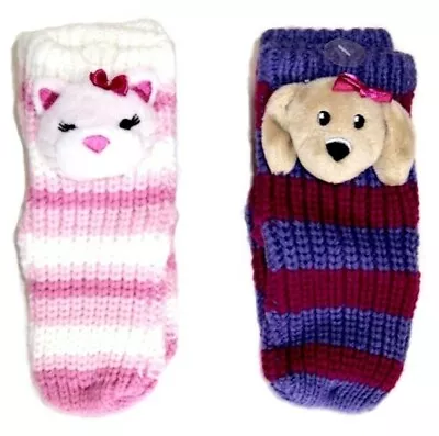 Girls  Pair Of Cozy Knit Slipper Socks With Gripper Bottom NWT Size  S/M • £8.02