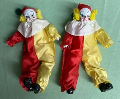 VTG Lot 7 Porcelain Painted Head Clowns Cloth Bodies Weighted Shelf Sitters • $12.99