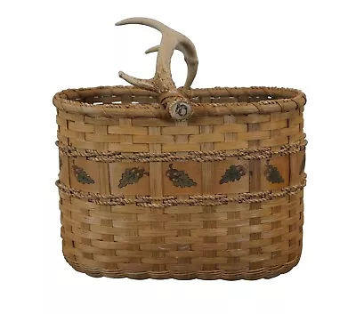 Vintage Deer Antler Horn Woven Wicker Rope Oval Harvest Basket 17  • $120