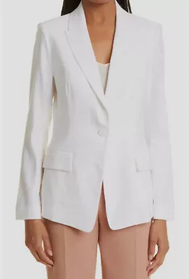 $450 Milly Women's White Avery Linen-Blend One-Button Jacket Blazer Coat Size 4 • $144.38