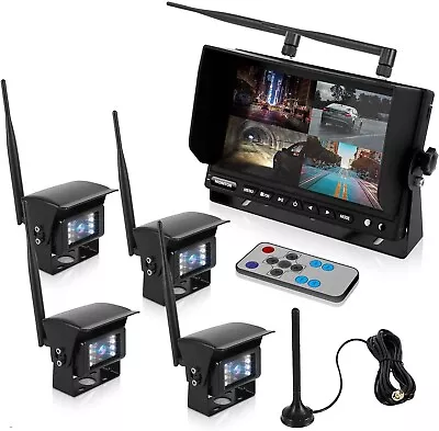 Pyle Wireless Vehicle Backup 4-Camera 7  Quad LCD DVR Monitor System Waterproof • $269