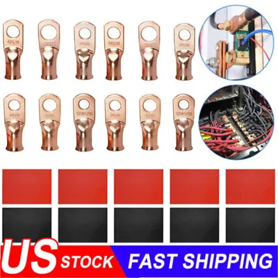 20PCS 1/0-8 AWG Gauge Copper Lugs W/ BLACK & RED Heat Shrink End Ring Terminals • $8.69