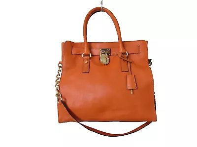 Michael Kors Hamilton Tote Bag Lock & Key Orange Leather Shoulder Handbag • $53.90