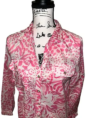 LILLY PULITZER SIZE S SOFT COTTON TUNIC/BLOUSE W/LONG ADJ. SLEEVES Collared • $16.50