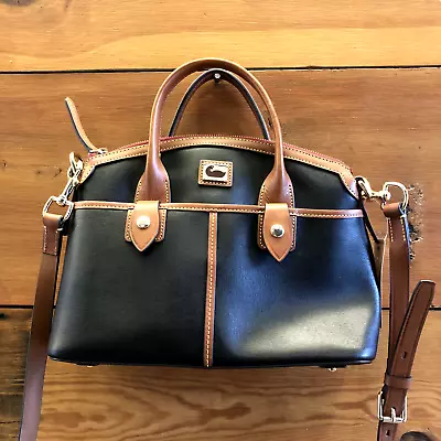 Dooney & Bourke Black Brown Saffiano Camden Domed Zip Top Satchel Purse 0221PG • $120