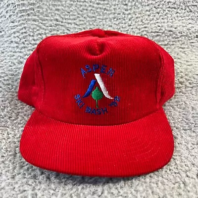 Vintage Aspen Ski Bash Hat Red Corduroy Embroidered Logo 1992 90s Adjustable • $34.83