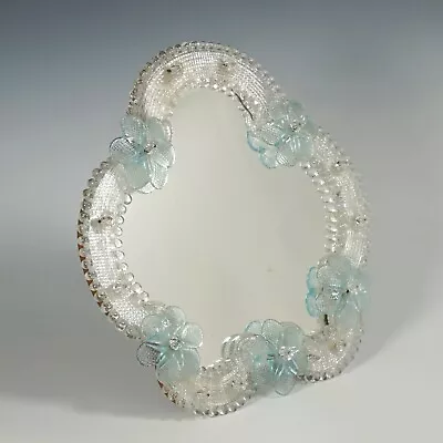 Italian Venetian Murano Glass Mirror Blue Flowers Vanity Dressing Table Top • $281.25