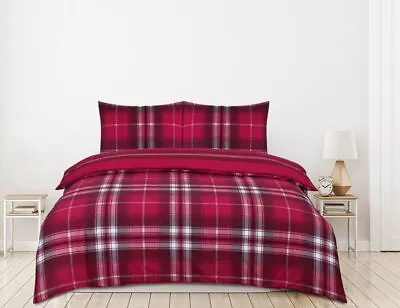 Highland Tartan Check Red Duvet Cover Reversible Bedding Set • £13.99