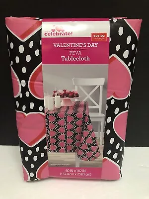 Celebrate Valentine's Day PEVA Vinyl Pink Black Hearts Tablecloth 60  X 102  New • $7.98