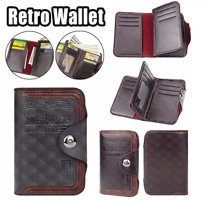 Men's S4 Retro Leather Vertical Section Credit Card Holder Wallet With Hasp US • $7.40