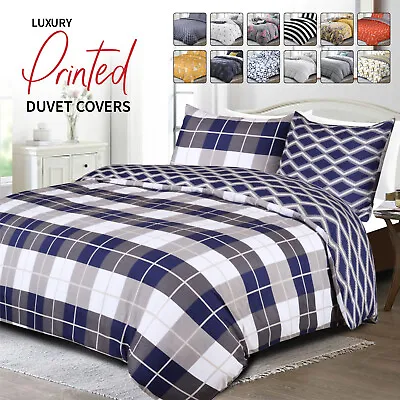 Reversible Duvet Cover Bedding Set + Pillowcase Single Double King Quilt Cover • £15.99