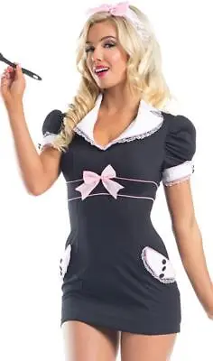 Maid Costume Dress Lace Trim Faux Pockets Satin Bow Hat Duster BW1547 S/M • $36