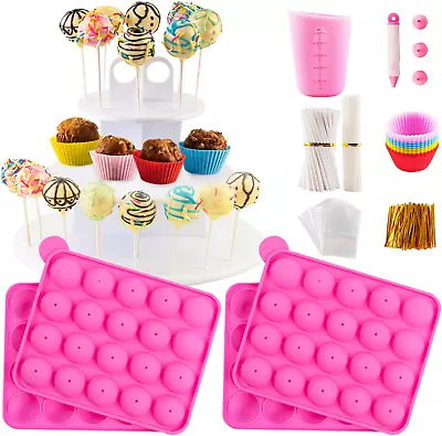 Cake Pop Maker Kit With 2 Silicone Mold Sets With 3 Tier Cake Stand Chocolate C • $49.39