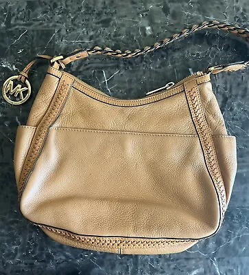 Michael Kors Light Brown Pebbled Leather Shoulder Hobo Bag With Tassel • $69
