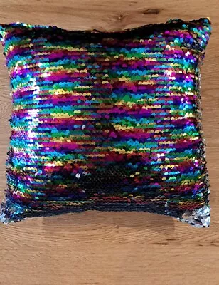 28cm M&S Rainbow Reversible Sequin Sofa Cushion Cover Excellent Condition  • £3.99