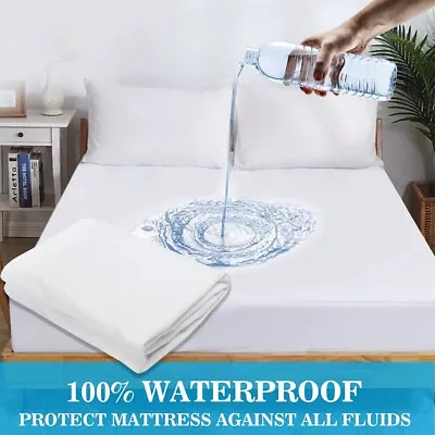 Waterproof Terry Towel Mattress Protector Fitted Sheet Bed Cover Non-Allergenic • £8.95