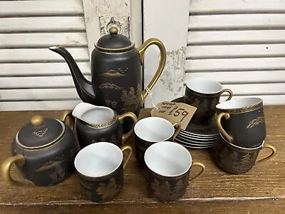 Japanese Porcelain Coffee Set In Black And Gold • £60