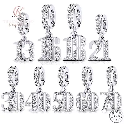 13th 16th 18th 21st 30th 40th 50th 60th 70th Birthday Charm 925 Sterling Silver • £15.99