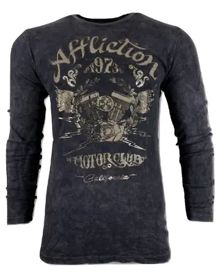 $24.95 • Buy AFFLICTION Men's Long Sleeve Thermal Shirt AC CALI RIDE Black Lava Wash Biker