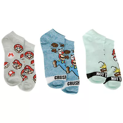 Super Mario Bros. 3-Pair Pack Of Mens Ankle Socks Multi-Color • $12.98