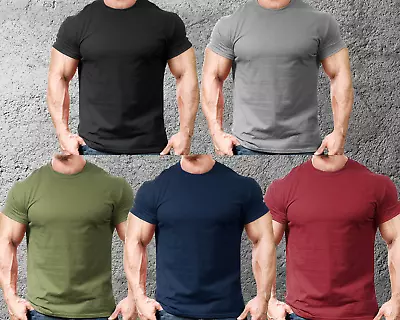 Mens Gym Fit T Shirt Plain Training Top Weightlifting Fitted Tee Muscle Fit New • £8.99