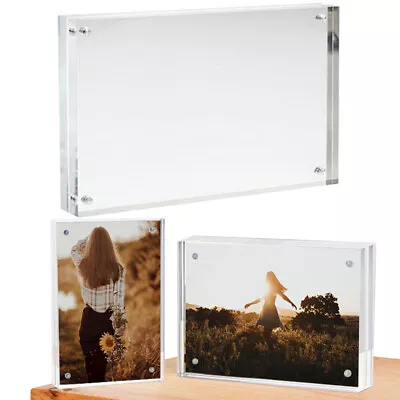 Acrylic Magnetic Photo Frame Clear Double-Sided Picture Display Block Standing • £5.99