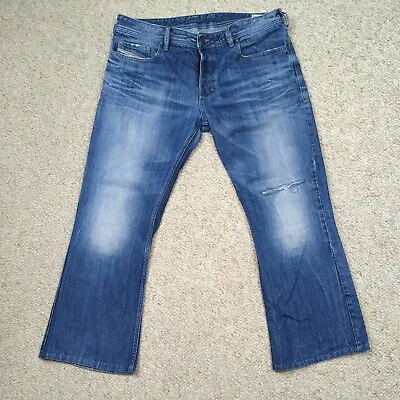 Diesel Zathan Jeans Men 34 (36x28 Blue HEMMED ALTERED Whiskered Button Fly Denim • $22.44