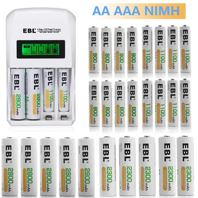 AA AAA Rechargeable Batteries Lot 2800mah 2300mah 1100mAh 800mAh W/ LCD Charger • $15.99