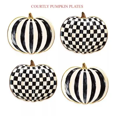 Mackenzie Courtly Pumpkin Plates Childs 6  Set Of 4 Assorted Check Stripe New • $175