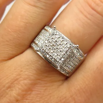 925 Sterling Silver Pave C Z Signet Ring • $40.99