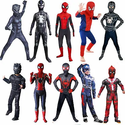 Adult Kids Superhero Spiderman Jumpsuit Fancy Dress Cosplay Costume Halloween UK • £20.65