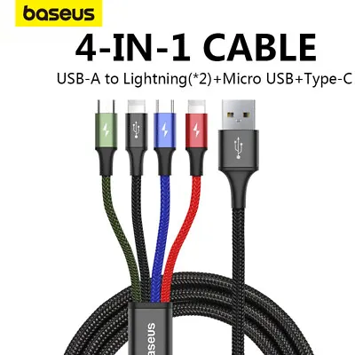 $9.99 • Buy Baesus 4-in-1 Multi USB Charger Charging Cable Cord USB For IPhone Type C 1.2m