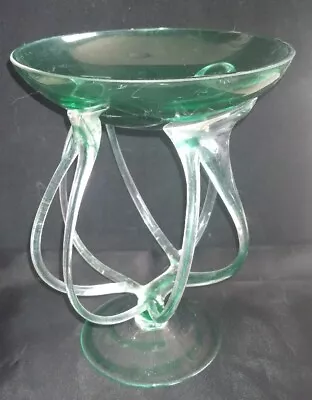 Vintage Makora Krosno Handblown Green Jellyfish Art Glass Pedestal Bowl 10  • $24.99