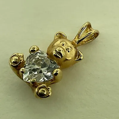 Mini 925 Sterling Silver Teddy Bear Pendant Charm W/Cubic Zirconia Heart Gold • $11.85