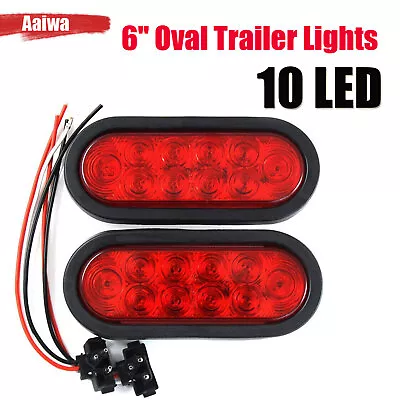 2 Red 6  Oval Trailer Lights 24 LED Stop Turn Tail Truck Sealed Grommet Plug DOT • $13.94