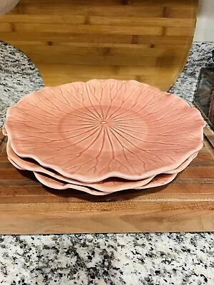 Vintage Metlox Handmade Pottery Lotus 11” Dinner Plates Cabbage Peach Pink Set 3 • $44.95