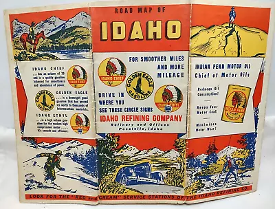 1930's Idaho Refining Co. Idaho Chief Gasoline Idaho Road Map • $26.25